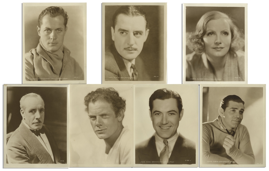 Moe Howard Personally Owned Collection of Seven 8'' x 10'' Glossy Photos of 1930s Hollywood Stars, Including Clark Gable & Greta Garbo -- All Photos Except One From MGM -- Very Good Plus